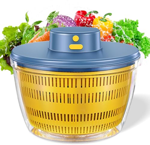 Electric Salad Spinner Large,4L Large Capacity Fruit Vegetable Strainer Spinner,USB Electric Salad Lettuce Spinner,Automatic Compact Salad Cleaner and Dryer for Home Kitchen(Blue)