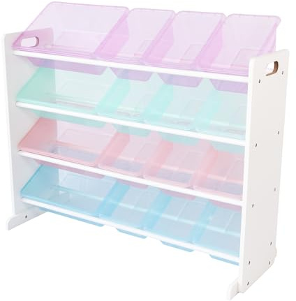 Humble Crew Unicorn Supersized Toy Storage Organizer with 16 Plastic Storage Bins, White/Purple/Pink/Blue