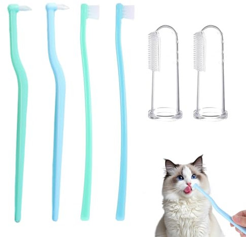 4 Stück Hundezahnbürste Zahnbürste Hund Katzen Zahnbürste Katze Haustier Zahnpflege, Deep Clean Haustier Zahnbürste, für das Empfindliche Zahnfleisch von Haustieren Inklusive 2 Fingerlinge