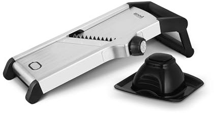 Good Food in Partnership with Tower GF847073 Chef’s Mandolin Slicer with Durable Precision Stainless Steel Blades, Adjustable Settings and Silicone Non-Slip Base, Stainless Steel and Black