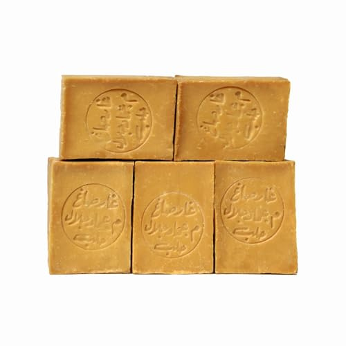 5-pack Aleppo tvål original 5 % lagerolja 95 % olivolja tvål händer ansikte kropp och hår 900-950 g handgjord produkt i Turkiet
