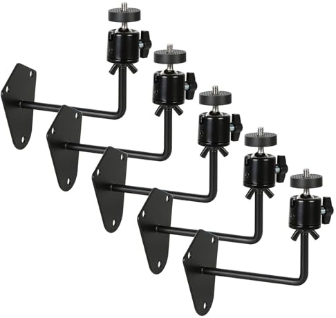 Folgtek 5-pack kameratillbehör metallstativ universellt fäste med minikulhuvud för säkerhet spår jakt kameror inomhus och utomhus på tak, vägg, träd osv. (svart, på vägg 5 delar)