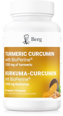 Berg Gurkmeja Curcumin med BioPerine – 1350 mg Curcuma Japonica & Extrakt – Förbättrad Absorption – 60 Kapslar