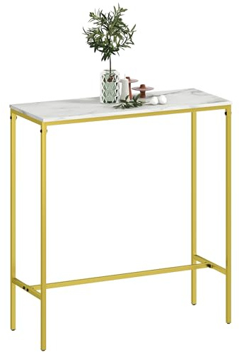 HOMCOM Table de Bar Mange-Debout Table Haute de Cuisine rectangulaire avec Plateau Aspect Effet marbre et Cadre en Acier, pour Salle à Manger et Cuisine, 100 x 40 x 107 cm, doré