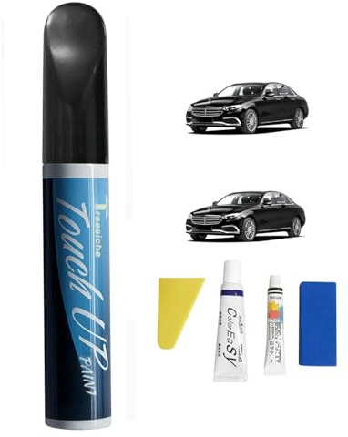 Treesiche Stylo de Retouche pour Mercede-Benz, 2 en 1 Peinture pour Réparer les Eclats de Pierre et les Rayures sur la Voiture, Obsidienne Noire Métallisée (197)