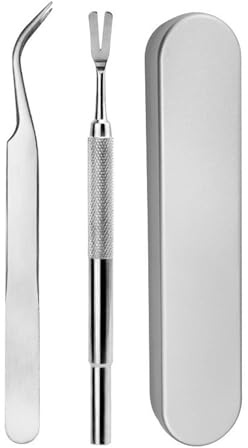 EXQUIMA 2 Piece Tick Remover Tools for Dogs, Pet Stainless Steel Tick Clamp Set, Lice Fork, Flea Remover, Portable Pet Anti Tick Cleaning Tools