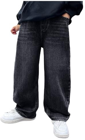 Boys Baggy Jeans Elasticated Waist Cargo Bootleg Skater Jeans with Multipockets Vintage Streetwear Denim Pants Hip Hop Trouser Casual Straight Bootcut Jean Denim Pants for Kids