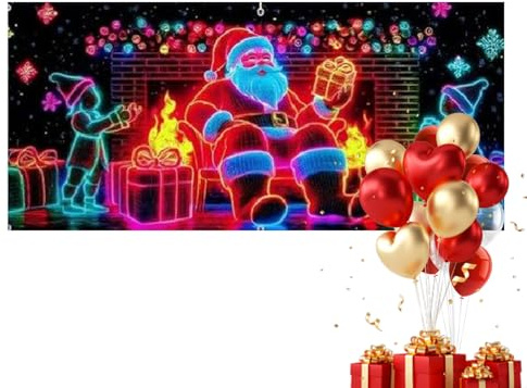 Copertura per porta per vacanze UV – Decorazione per garage di Babbo Natale, tela fluorescente da 4,3 x 1,8 m, visualizzazione per feste natalizie invernali, festa a casa, host di famiglia, raduni