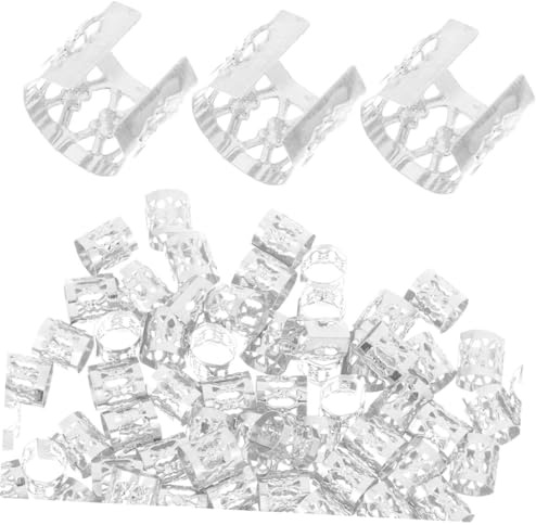 Mikinona 100 Pezzi Anelli Regolabili per Chioma da Donna in Metallo Argento Polsini per Dreadlock e Trecce Accessori Decorativi per Acconciature Casual e Formali Gioielli Leggeri e