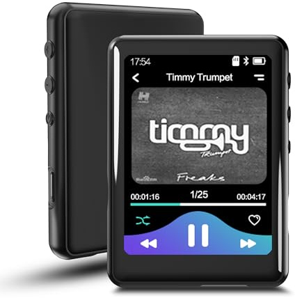 64GB MP3 Player with Bluetooth 5.3, Full Touch Screen Mp3 Music Player Built-in Speaker,FM Radio,Voice Recorder,Ebook,Support 512GB TF Card,Shuffle. Earphones Included