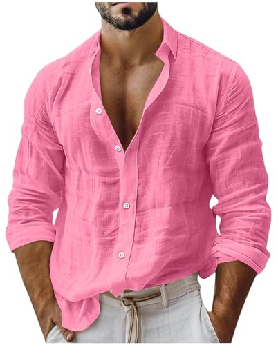 Camicia Uomo Lino Manica Lunga Estiva vestibilità Ampia Camicie Casual Henley Uomo con Bottoni Tinta Unita Maglie Cotone Fresca Camicia in Lino da Spiaggia Estiva per Mare Vacanza