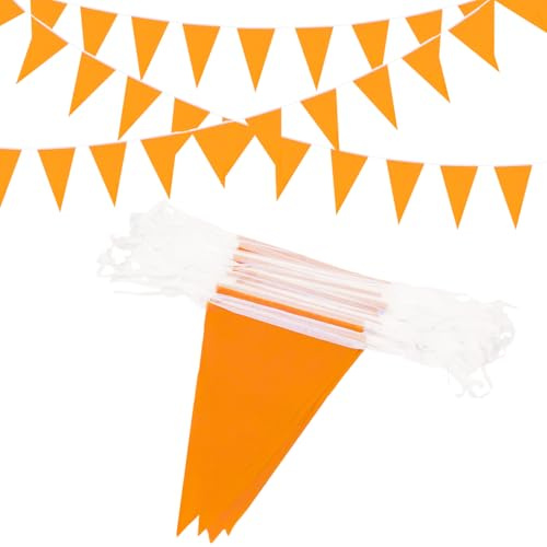 Ghirlanda di tessuto per decorazioni per feste: ghirlanda riutilizzabile da 50 m con 100 bandierine arancioni per decorazione di feste in casa, giardino, compleanni e matrimoni