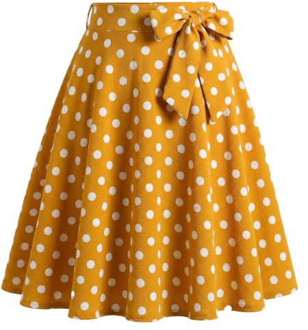 WERFORU Damkjol midikjol 50-talet kjol polka prickig rockabilly vintage en linje swing veckad kjol med bälte