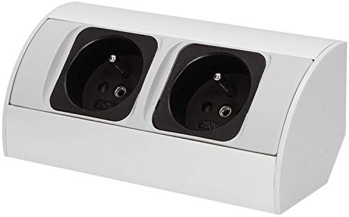 Orno AE-1303/G Ecksteckdose 2 Fach, 45° Aufbau-Montage, 3680W Typ E Französisch Steckdose für Küche Büro und Arbeitsplatte Silber