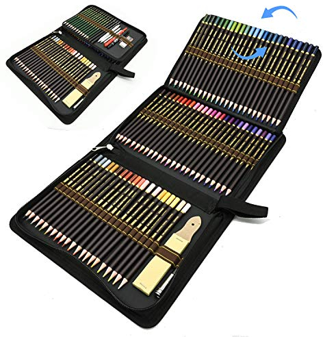 ZZONEART 96pcs Buntstifte Bleistift Zeichnen Set für Skizzieren, Profi Malset Art Inklusive Federtasche, Farbstift, Graphit, Kohle-Bleistifte, Ideales Schulbedarf Künstlerbedarf für Kinder