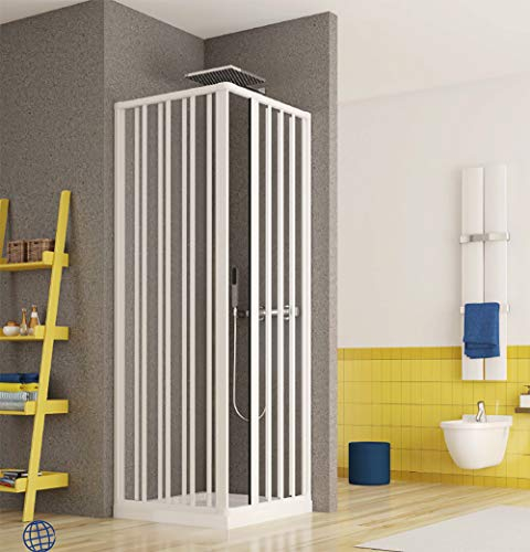 Cabina de ducha angular, medida 70 x 70 cm, cabina de fuelle con apertura central