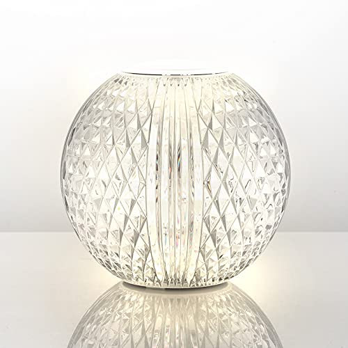 AGM Kristalllampe, Diamant Tischlampe | Einstellbares Licht | Rundes LED Nachtlicht 11cm / 4,3 Zoll Durchmesser | Wiederaufladbare und tragbare Nachttischlampe für Schlafzimmer/Wohnzimmer/Bar (L)