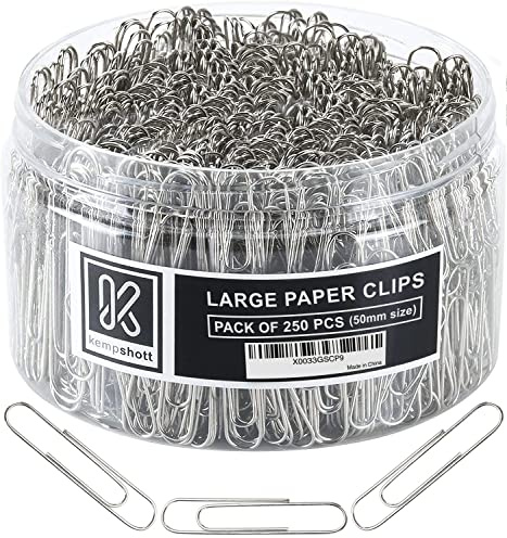 Kempshott 250 Large Paper Clips Smooth, Jumbo Paper Clips for Paperwork Ideal for Home, School and Office Use (Large, Silver)