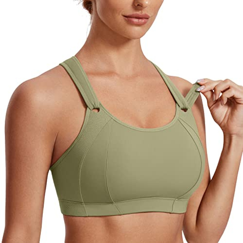SYROKAN Women's Front Adjustable Sports Bra Lightly Padded High Impact Racerback Wireless Gym Running Bra Moss Green 34F