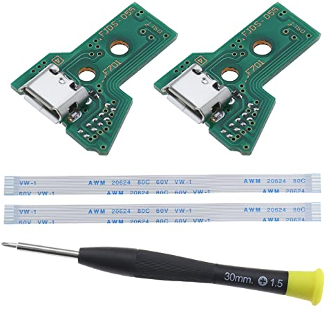 EMSea 2 Stück Schnittstellenplatine JDS-055 Und 12-poliges Flachbandkabel, Kompatibel mit PS4 Pro/Slim Funk Controller Ersatz-Ladeanschlussbaugruppe