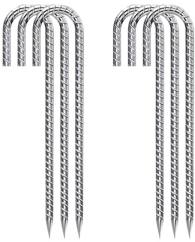 12 Inch 6 Pack Garden Stakes Heavy Duty J Shape Galvanized Rebar Stakes, Anti-Rust 8mm Steel Ground Tent Stakes for Trampolines Swing Set Lawn Decorations Inflatables Canopy Position Kits Fences