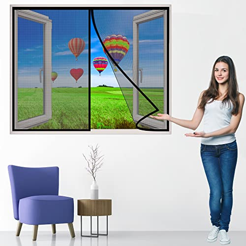 Flugnät dörrmagnet insektsskydd balkongFönster, 85x160 cm Uppdaterad version Magnetisk Gardin Insektsskärm Fluggardin för skjutdörr vardagsrum, Svart P