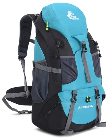 Bseash 50L Hiking Backpack, Water Resistant Lightweight Outdoor Sport Daypack Travel Bag for Camping Climbing Skiing Cycling (Lake Green - No Shoe Compartment)