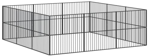 vidaXL Hundelaufstall 12-TLG., Welpenlaufstall für Innenbereich Außenbereich, Tierlaufstall für Hunde Kaninchen Enten, Hundeauslauf, Schwarz Verzinkter Stahl