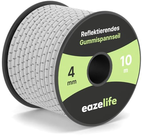 Eaze Life Rubber Cord on Reel - Reflective, Weatherproof, Cut to Size, Highly Elastic, Resilient, Versatile Expander Rope for Trailers, Sailing, Fishing & Outdoor (White, 4 mm x 10 m), 60ROLL