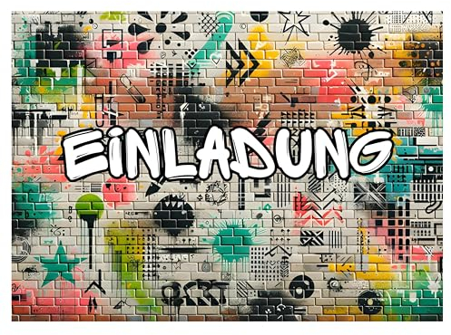 HIDEBLOOM Graffiti - Einladungskarten Kindergeburtstag Junge und Mädchen - 12 Stück - DIN A6 (10,5 cm x 14,8 cm) - Geburtstagseinladungen Einladungskarten Geburtstag - Graffiti Bunt