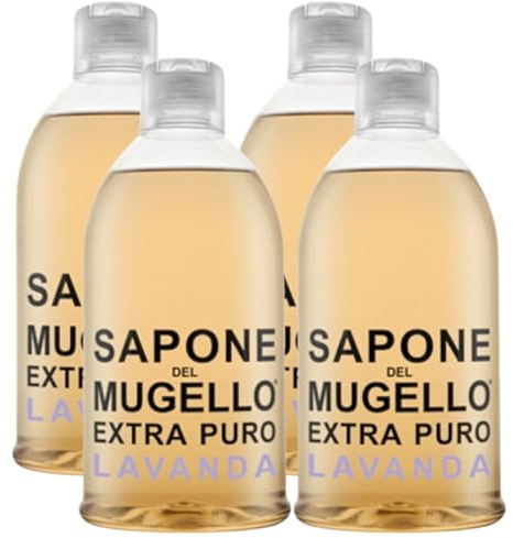 Sapone Extra Puro Per Mani, Viso e Corpo, LAVANDA. Con Estratto Biologico Di Foglia Di Olivo e Olio Essenziale Di lavanda 1000ml (4 Flaconi)