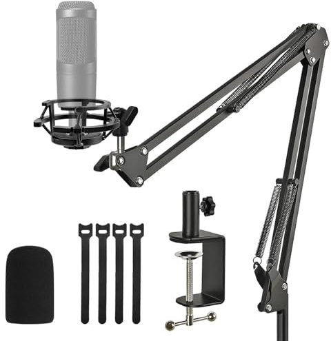 Rigych AT2020 - Brazo de micrófono ajustable, soporte de brazo de micrófono con soporte de choque, protector de espuma y bridas para AT2020 AT2020USB AT2020USB+ AT2035 Mic
