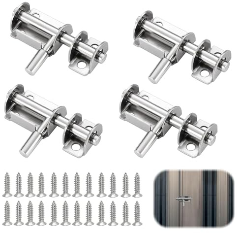4 pièces Fermeture Porte，Verrou Porte Interieure Loquet Exterieur Portail De Coulissante Pontet de Garage Portillon Crochet Exterieure Door Lock targette Fenetre Verrous Chambre Bois Placard Verrou