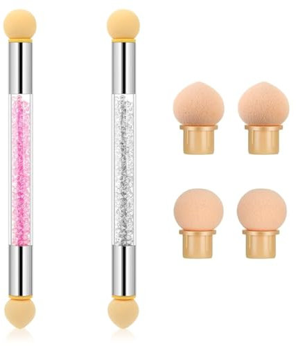 FIMWOLZ 2 Pcs Double tête éponge pour gradient Applicateur pour ombre à paupières avec 4 têtes de rechange Pinceau éponge acrylique pour dégradé d'ongles Outil de shading avec stick