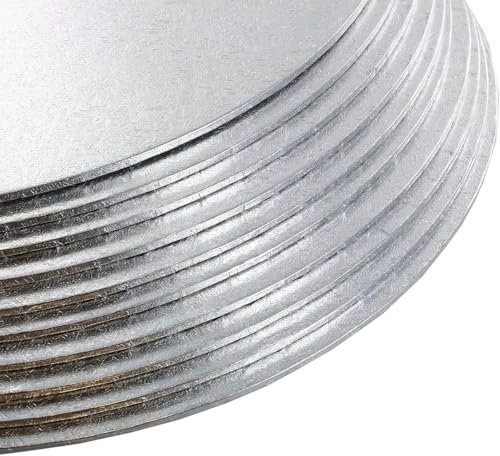 LARRYROO 3mm Double Thick Quality, Round Silver Cake Board with Smooth Turned Edge Decoration | Strong Hardboards | for Celebration, Birthday Cakes, Cake Tiers, Cupcakes Etc. (1, 8 Inch)