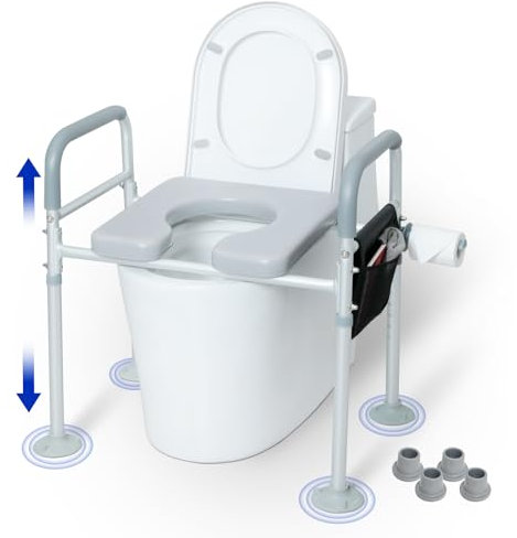 Height Increase Toilet seat Safety Frame with Padded Armrests, Adjustable Toilet Seat, Support Rails for Elderly and Pregnant Women