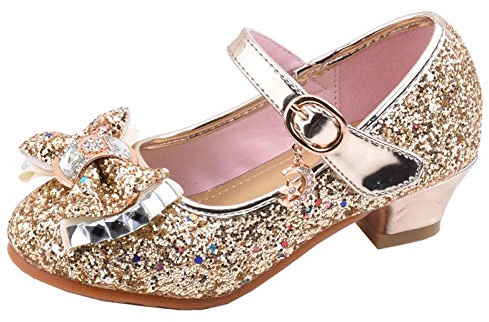 LOIJMK Flickor, glitter, prinsessa, klack, skor, sandaler, pumps, högklackade skor, paljetter, prinsesskor, barn, cosplay, skor, fester, karneval, dansskor, Mary Jane bröllopsskor, balettskor, Guld10