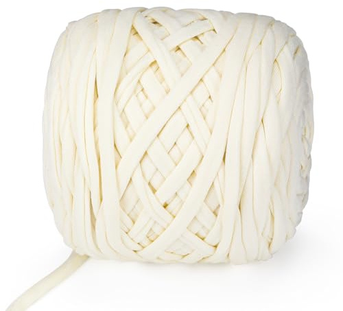 VynyQoo Tshirt Yarn for Crocheting, Crochet Yarn 105m 300g, Chunky Knitting Yarn, Width 2cm Elastic T-Shirt Yarn for Beginners to Crochet Bag, Blanket, Basket, DIY Projects, Home Decor (White)