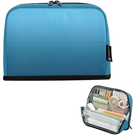 Grande trousse à crayons moderne bleu océan ombré avec fermeture éclair pour filles et salle de classe - Imprimé animal - Papeterie pour enfants - Fournitures de rentrée scolaire