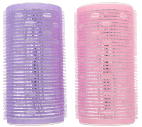 VALICLUD Lot de 2 Grands Bigoudis pour Frange en Plastique Noyau en Aluminium Chauffant, Auto-agrippants, Rose et Violet, Volumisant pour Cheveux Courts et Longs, Outil Manuel de Coiffage