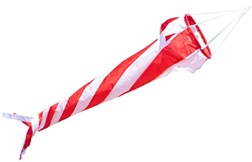 CIM Windsack - Windturbine 90 RED/White - UV-beständig und wetterfest - Ø20cm, Länge: 90cm - inkl. Kugellagerwirbelclip