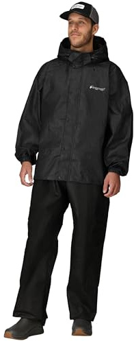 FROGG TOGGS Men's Standard Classic All-Sport 3-Layer Waterproof Breathable Rain Suit, Black/Black, Large
