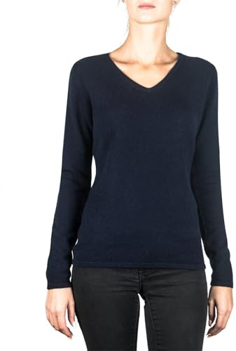 CASH-MERE.CH 100% kashmir dam V-ringad tröja | Jumper, Marinblått Xsp, M