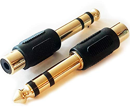 Loops 2 PACK - GOLD 6.35mm ¼” Stereo Male Jack Plug to RCA PHONO Female Socket Adapter Mono Converter