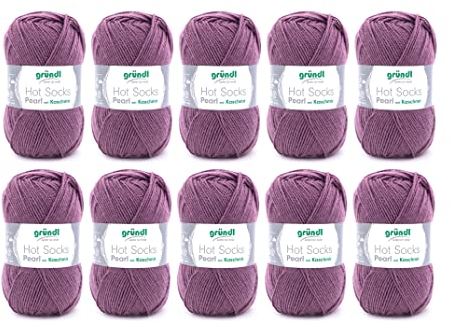 Gründl Hot Socks Pearl uni Strickwolle (kuschelig weiche Sockenwolle aus 75 % Merinowolle, 20 % Polyamid, 5 % Kaschmir, 50 g / 200 m, Nadelstärke: 2,5 - 3, 10 x 50 g), Pflaume, 40 x 37 x 11 cm
