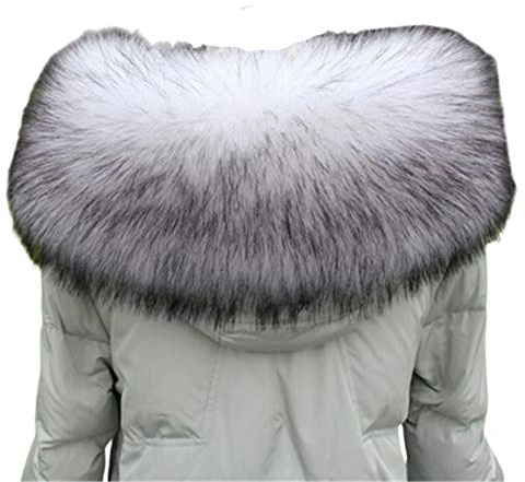 Collare in pelliccia sintetica con cappuccio, sciarpa, scialle, stola, scaldacollo per cappotto invernale, giacca parka, bianco e nero, 72cm/28.3