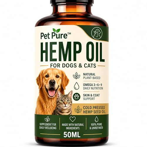 Hemp Oil for Dogs & Cats – Pet Pure™ 50ml – Hemp Oil for Dogs UK – Helps Support Calm Behaviour, Skin, Coat & Joint Health – Plant-Based Omega 3, 6 & 9 Supplement