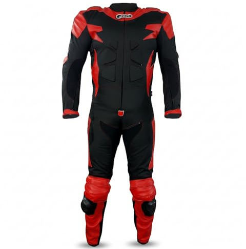 BI ESSE MOTO-jumpsuit i läder och tyg, perfekt för gata, långa resor, turné, pitbike, komplett med puckel och hårt skydd, Röd/svart, XXL