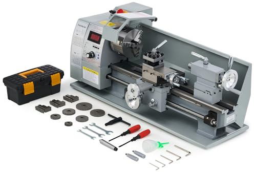 CREWORKS 8''x16'' 750W Mini Metal Lathe with LCD Display, HP Motor Mini Benchtop Metal Lathe w 3-Jaw Chuck, 50-2500 RPM Power Metal Lathes for DIY Machining Wood & Metal Working Tool