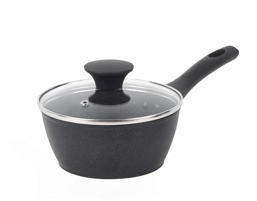 Salter BW09322 Saucepan with Lid – 16 cm Non-Stick Cooking Pot, Forged Aluminium, Induction Hob Suitable, Dishwasher & Metal Utensil Safe, PFOA-Free Sauce Pots, Cool Touch Handle, Megastone Noir